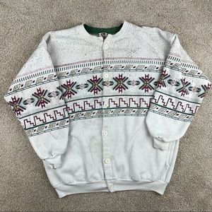 Vintage Aztec pattern button crewneck sweatshirt